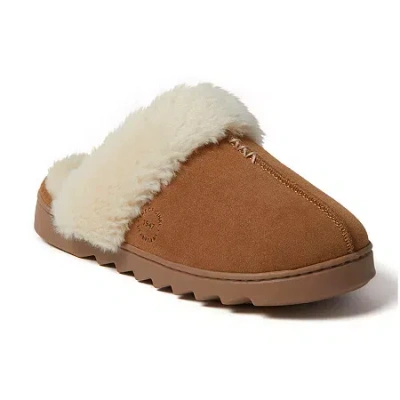 Dearfoams Helena Genuine Suede With Prayer Womens Memory Foam Slip-on Slippers In Brown