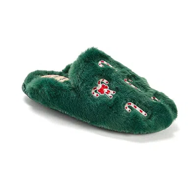 Dearfoams Holiday Fur Shaped Tab Womens Memory Foam Clog Slippers In Green