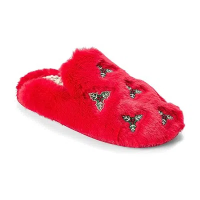 Dearfoams Holiday Fur Shaped Tab Womens Memory Foam Clog Slippers In Red