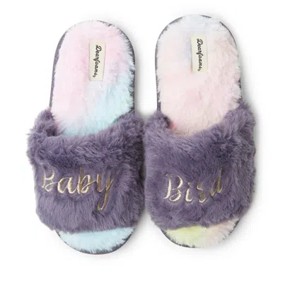 Dearfoams Kid's Lana Slide Slipper With Slogan In Purple