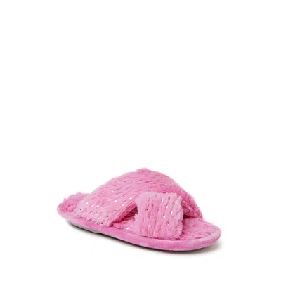 Dearfoams Kids Ava Furry Sparkle Crossband Slide Slipper In Pink