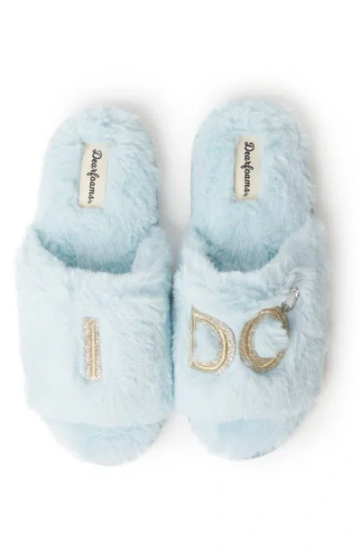 Dearfoams Lane Bridal I Do Fuzzy Slide Slipper In Blue