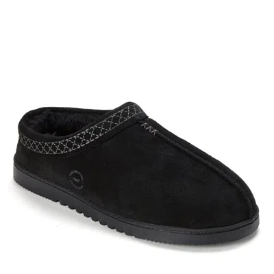 Dearfoams Men's Dean Genuine Suede Clog With Embroidery In Black