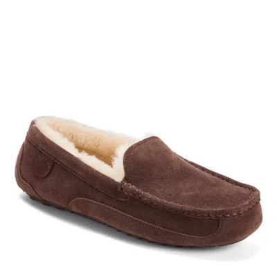 Dearfoams Men's Fireside By  Melbourne Genuine Shearling Moccasin Slipper In Brown