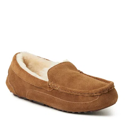 Dearfoams Men's Fireside By  Melbourne Genuine Shearling Moccasin Slipper In Brown