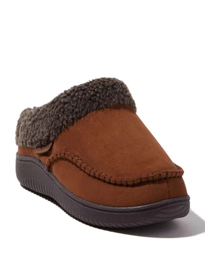 Dearfoams Men's Marshall Microsuede Moccasin Toe Clog House Shoe Slipper In Brown