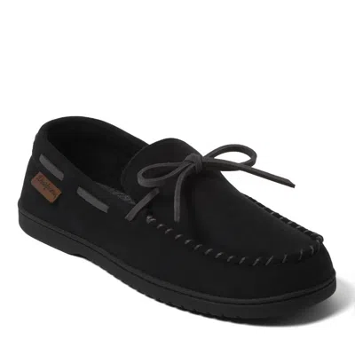 Dearfoams Men's Toby Microsuede Moccasin With Tie And Whipstitch In Black