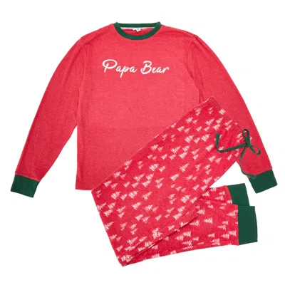 Dearfoams Men's Trees Papa Bear 2 Piece Pajama Slipper Set In Red