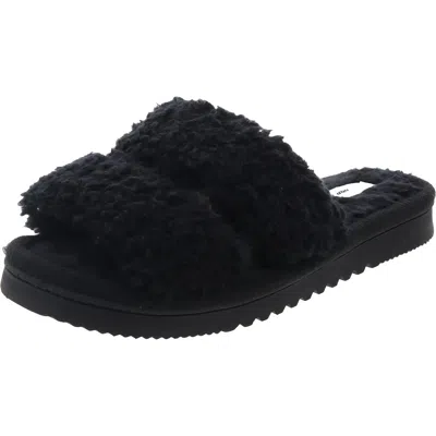 Dearfoams Mens Comfort Insole Faux Fur Slide Slippers In Black