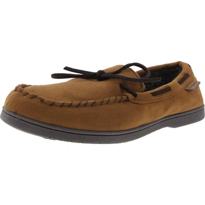Dearfoams Mens Faux Fur Faux Suede Loafer Slippers In Brown