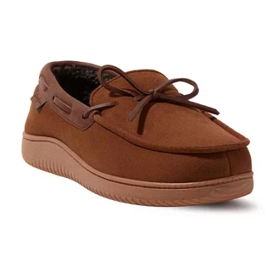 Dearfoams Mens Pierce Microsuede Moc With Tie Slippers In Brown