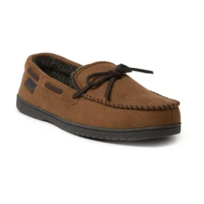 Dearfoams Mens Toby Microsuede Moccasin With Tie And Whipstitch Slippers In Brown