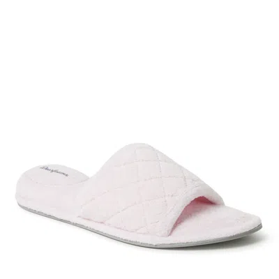 Dearfoams Womens Beatrice Quilted Microfiber Terry Slide Slipper In Fresh Pink