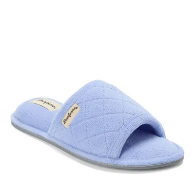 Dearfoams Microfiber Terry Slide Slippers With Quilted Vamp - Iceberg In Blue