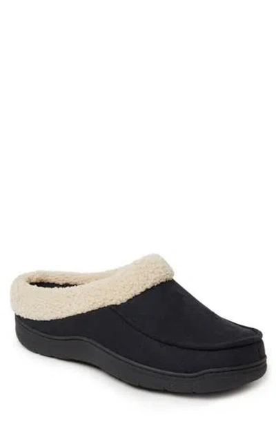 Dearfoams Microsuede Faux Shearling Slipper In Black