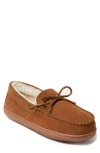 Dearfoams Men's Douglas Genuine Suede Moccasin Slipper With Tie In Chestnut Brown