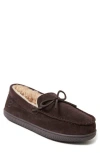Dearfoams Men's Douglas Genuine Suede Moccasin Slipper With Tie In Coffee