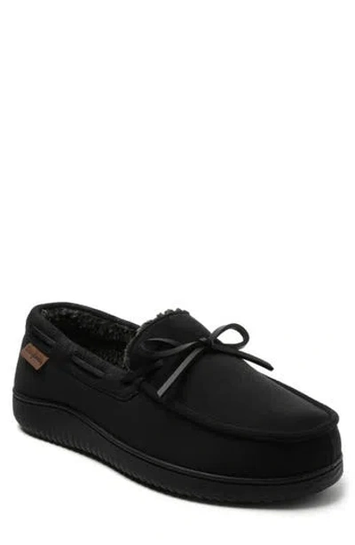 Dearfoams Pierce Faux Shearling Moccasin Slipper In Black