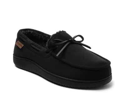 Dearfoams Mens Pierce Microsuede Moc With Tie Slippers In Black