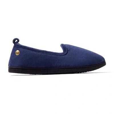 Dearfoams Rachel Velour Closed Back Womens Memory Foam Slip-on Slippers In Blue