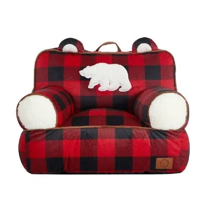 Dearfoams Red And Black Buffalo Check Sherpa Plush Bean Bag Chair In Black;red