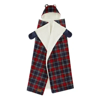 Dearfoams Red Tartan Plaid Printed Royal Plush With Sherpa Reverse Adult Hooded Throw, 50"x60" In Red;navy