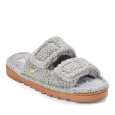 Dearfoams Regina Teddy Double Band Slide Slipper In Gray