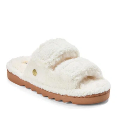 Dearfoams Regina Teddy Double Band Slide Slipper In White