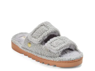 Dearfoams Regina Teddy Double Band Slide Slipper In Gray