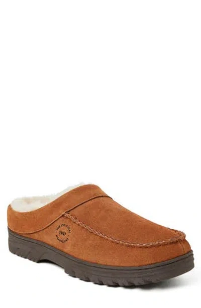 Dearfoams Suede Faux Shearling Lined Clog In Brown