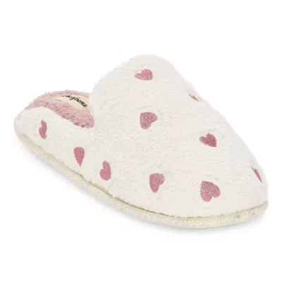 Dearfoams Teddy Heart Scuff Womens Memory Foam Slip-on Slippers In White