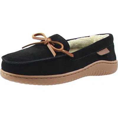 Dearfoams Wilmington Womens Faux Fur Lined Leather Moccasin Slippers