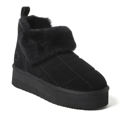 Dearfoams Women's Bayswater Genuine Shearling Quilted Platform Bootie In Black