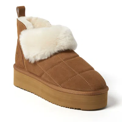 Dearfoams Women's Bayswater Genuine Shearling Quilted Platform Bootie In Brown