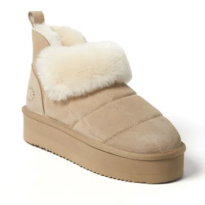 Dearfoams Women's Bayswater Genuine Shearling Quilted Platform Bootie In Sand