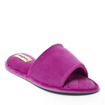 Dearfoams Women's Beatrice Microfiber Velour Side Gore Slide In Purple