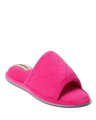 Dearfoams Women's Beatrice Quilted Microfiber Terry Shower Slide House Slipper In Pink