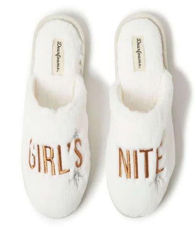 Dearfoams Women's Bridal Celebration Fuzzy Scuff House Slipper In White