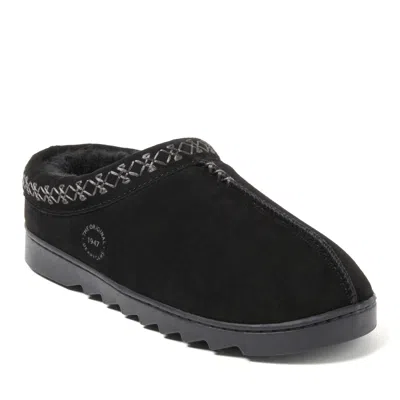Dearfoams Women's Doreen Genuine Suede Clog Slipper With Embroidery In Black