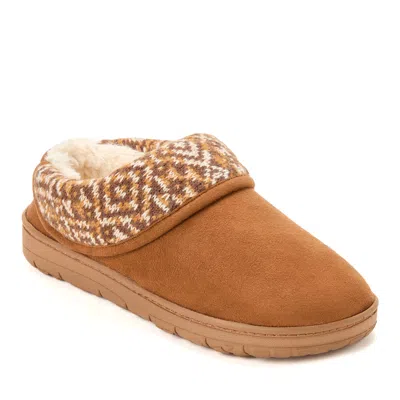 Dearfoams Women's Elsie Foldover Cuff Microsuede Clog Slipper In Brown