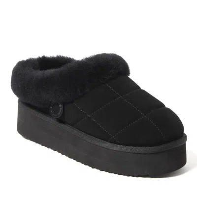 Dearfoams Women's Fireside By  Bendigo Genuine Shearling Quilted Platform Clog In Black