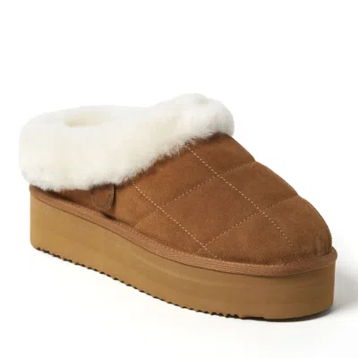 Dearfoams Women's Fireside By  Bendigo Genuine Shearling Quilted Platform Clog In Brown
