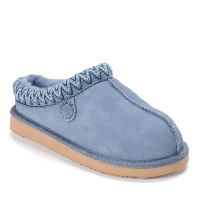 Dearfoams Women's Fireside By  Greta Genuine Shearling Clog With Taping - Water Resistant In Blue