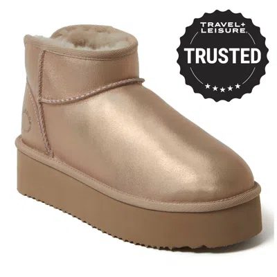 Dearfoams Women's Fireside By  Kingston Genuine Shearling Platform Bootie In Neutral