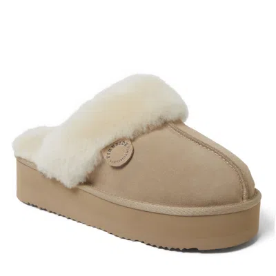 Dearfoams Women's Fireside By  Melton Genuine Shearling Platform Scuff In Sand