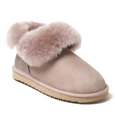 DEARFOAMS WOMEN'S FIRESIDE BY DEARFOAMS PERTH GENUINE SHEARLING FOLDOVER BOOT SLIPPER