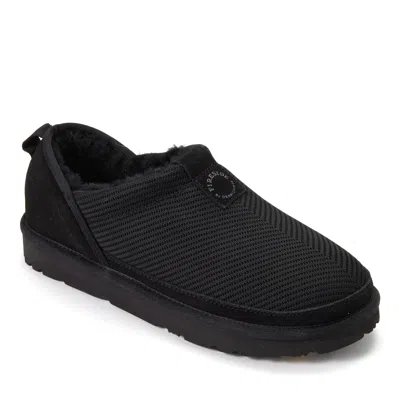 Dearfoams Women's Fireside By  Sport Knit And Suede Slip On Shoetie - Water Repellent In Black