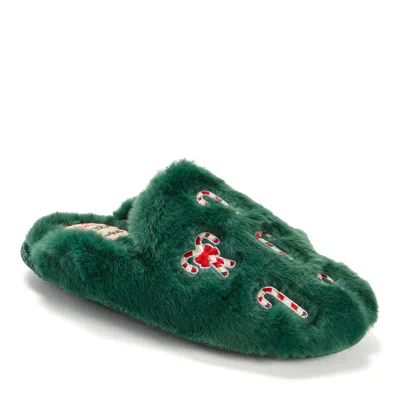Dearfoams Women's Holiday Fur Shaped Tab Scuff In Green