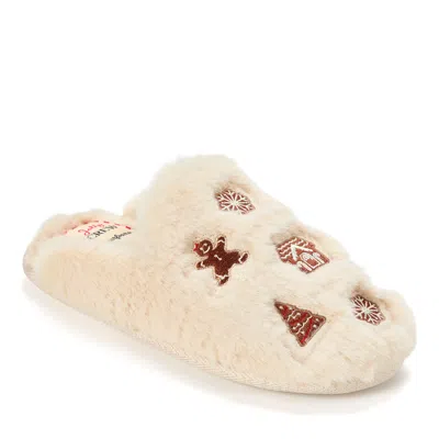 Dearfoams Women's Holiday Fur Shaped Tab Scuff In Neutral