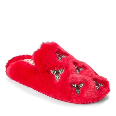 Dearfoams Women's Holiday Fur Shaped Tab Scuff In Red